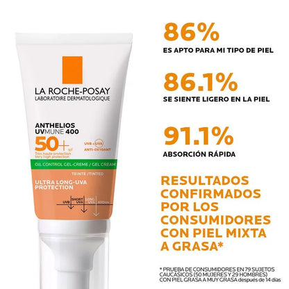 Protector Solar Anti Brillo Anthelios Gel toque seco FPS 50+ - La Roche Posay Con Color